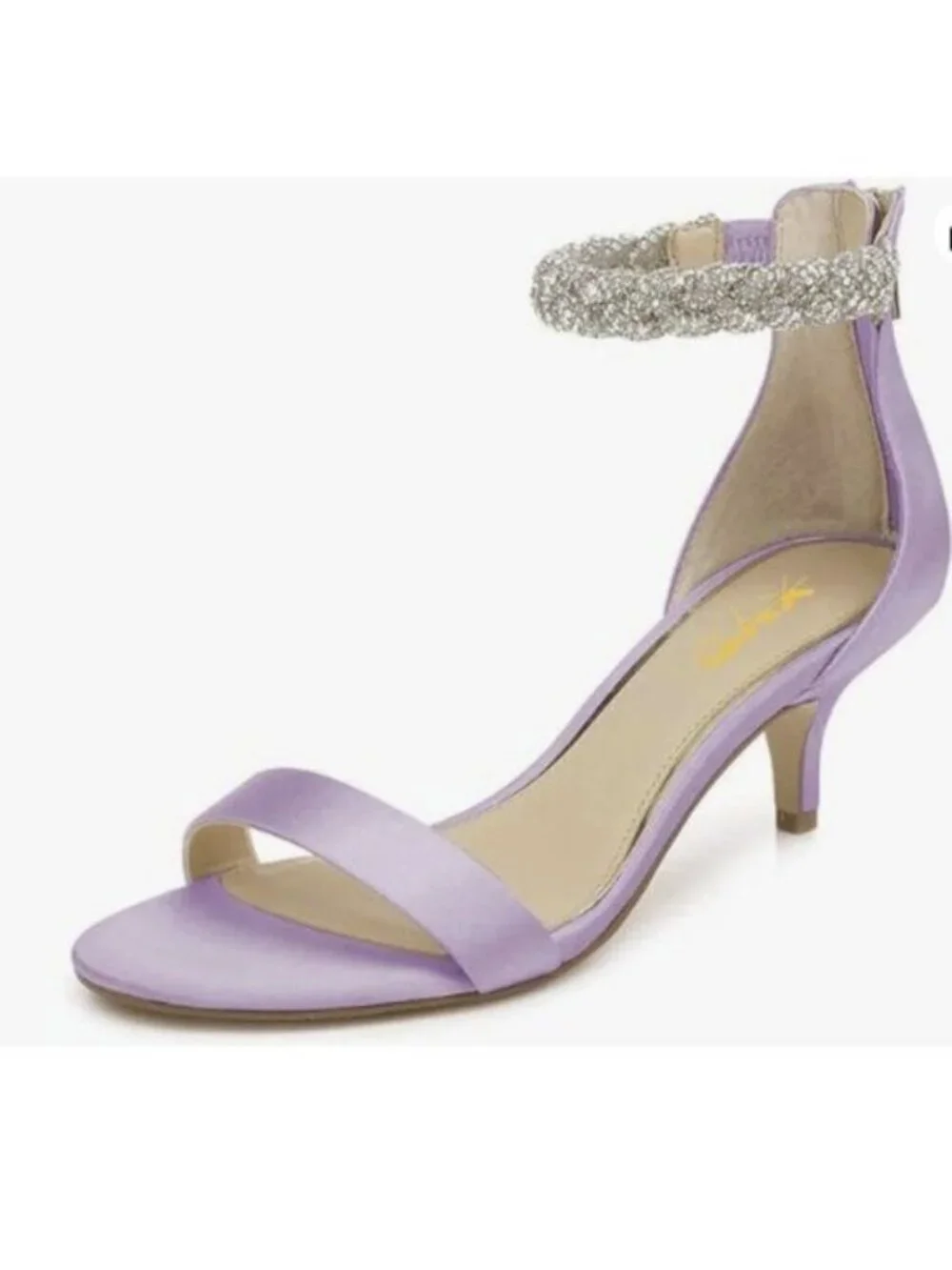 XYD Women's Ankle Strap Kitten Heel Sandals Cute Rhinestone Low Heel Shoe Purple